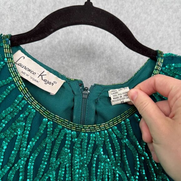 Laurence Kazar Womens VTG Silk Cocktail Party Dress Size M Green Sequin Beaded - Picture 10 of 16